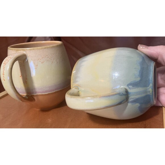 Ceramic Pottery Cabin style Urban Coffee Mugs 12-16 oz Drip Glaze- Set Of 2 - Picture 5 of 16